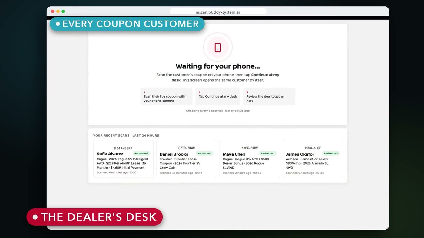 Dealer desk showing recent coupon scans