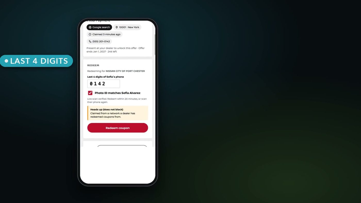 Dealer phone redemption screen