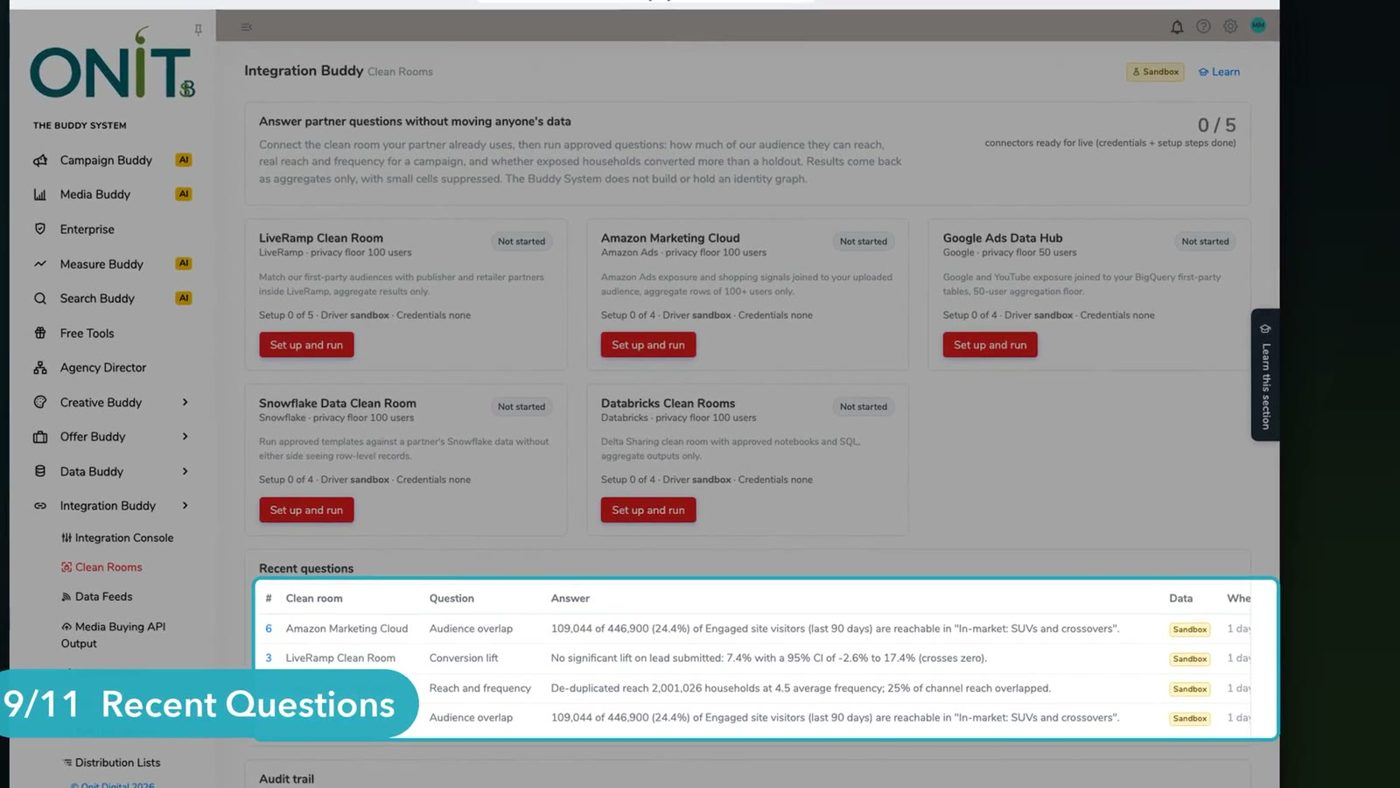 Integration Buddy recent clean room questions table