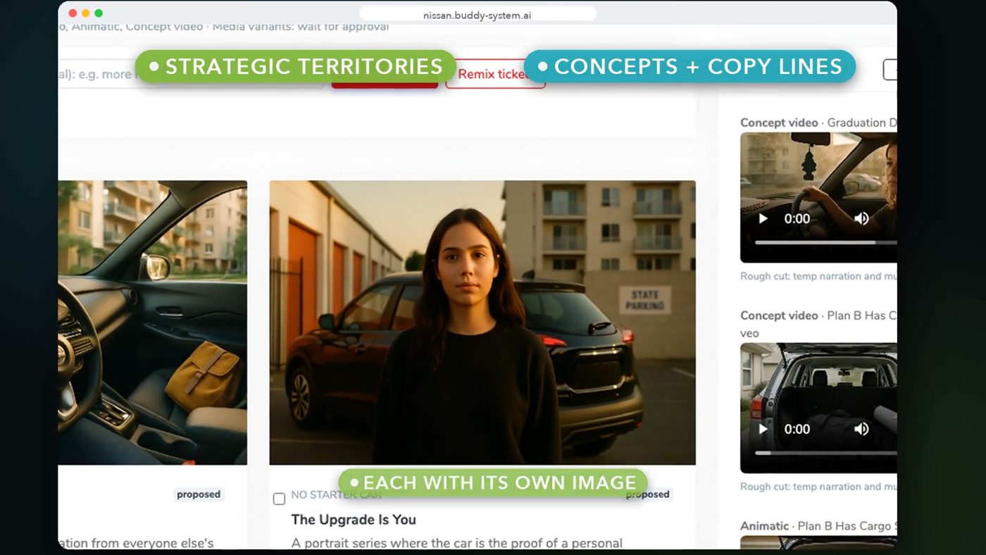 Idea Center concepts with generated images and copy lines
