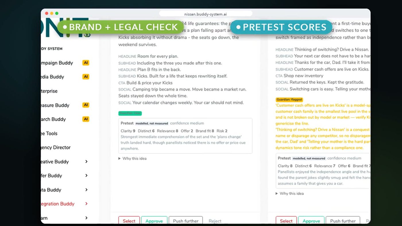 Idea Center concept with guardian brand and legal flags and modelled pretest scores