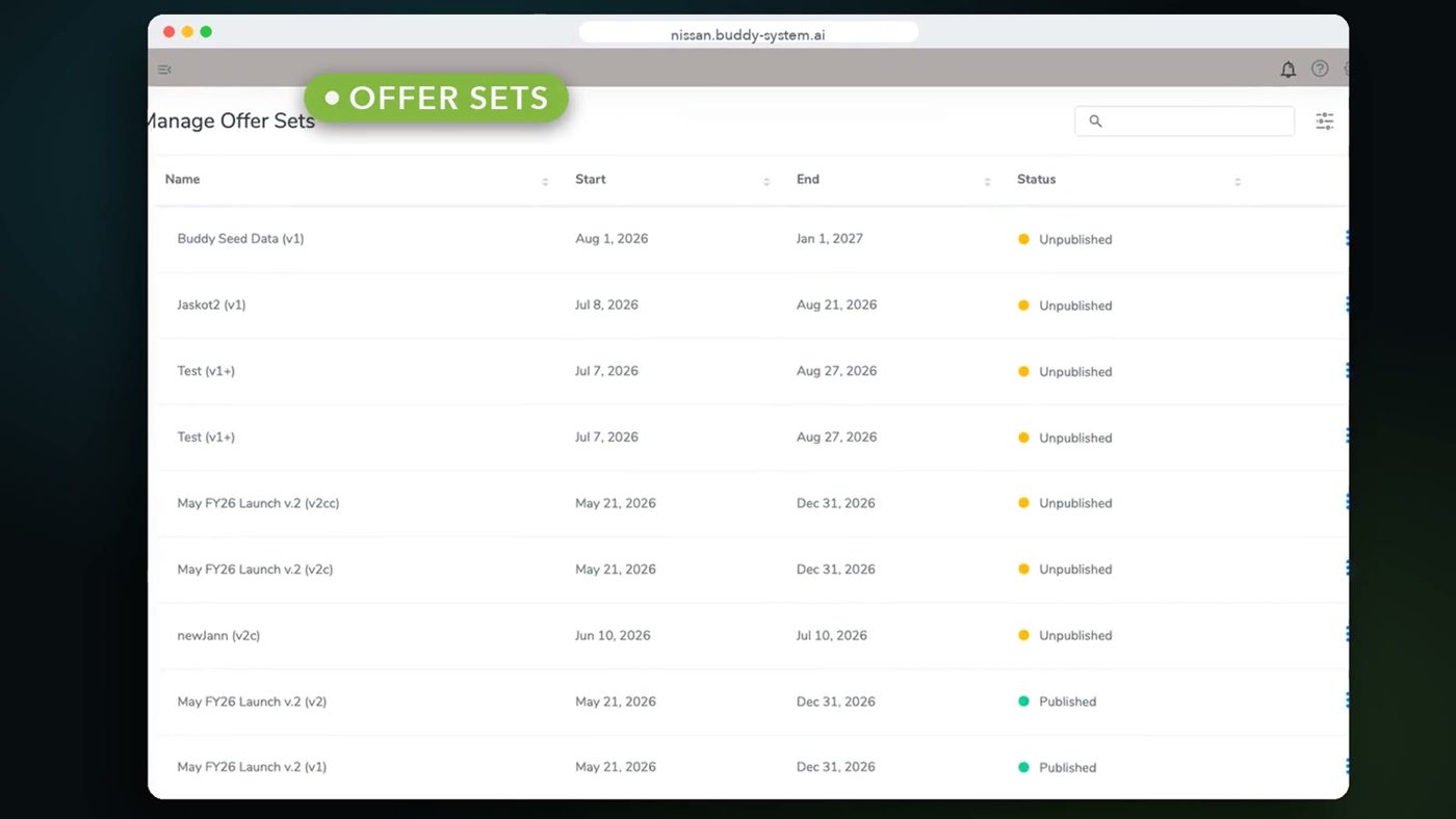 Manage offer sets list