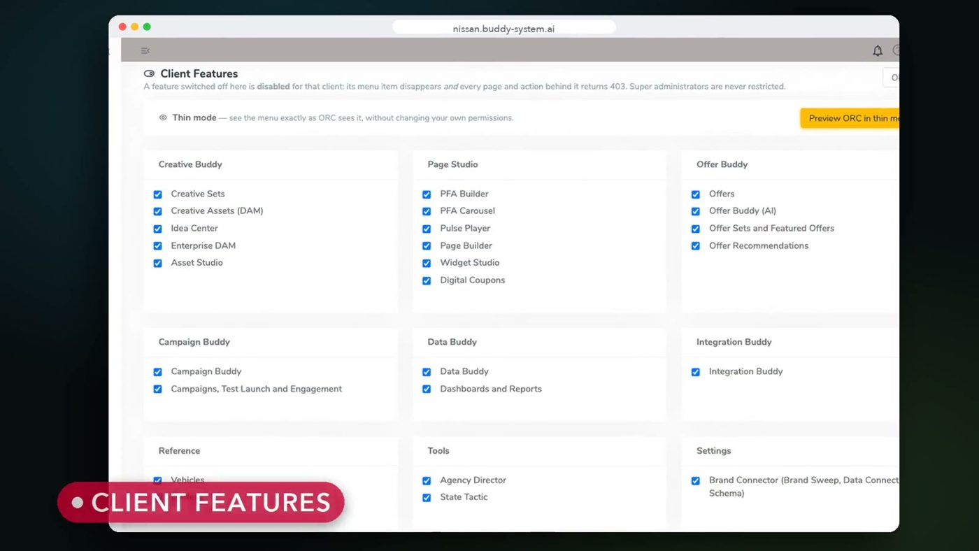 Client feature switches grouped by buddy