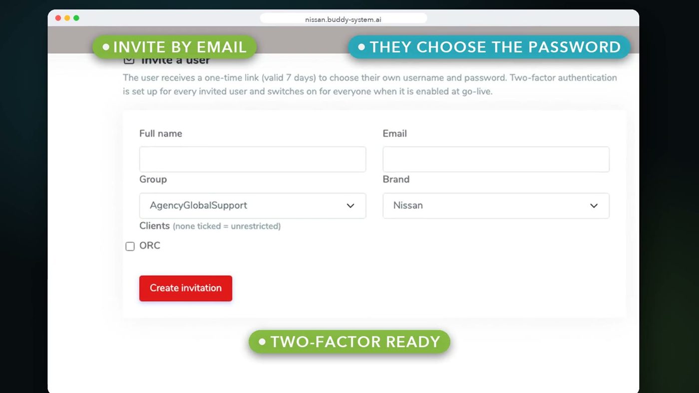 Invite user form