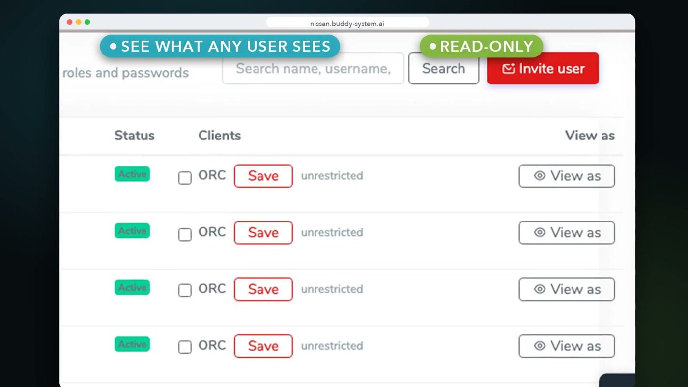 User list with view as buttons