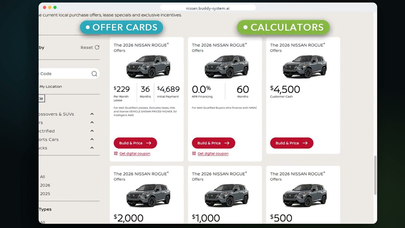 Grid of live Nissan offer cards